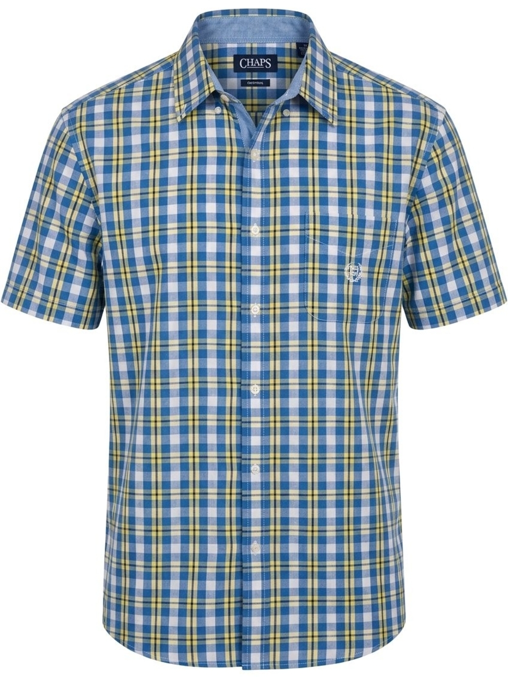 Chaps Blue & Yellow Plaid Short-Sleeve Button-Down Shirt